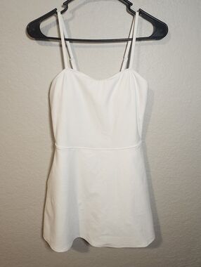 ALO Yoga White Mini Dress with Spaghetti Straps And Built In Shorts